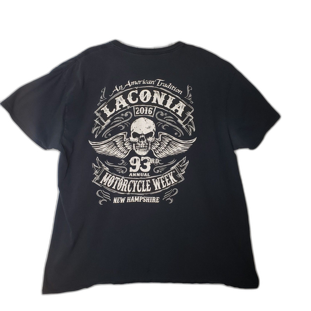 Laconia Motorcyclye Rally Skull With Wings Black T Shirt Mens Sixe 3XL